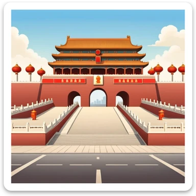 Tiananmen Square in Beijing with traditional Chinese architecture gate, sunny day, travel landmark illustration sticker