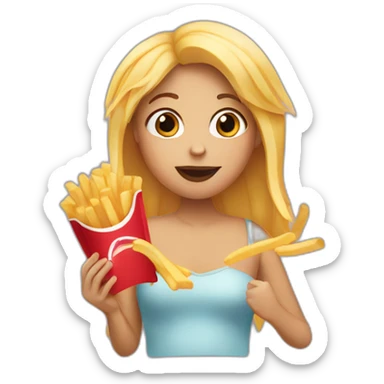 a girl eating french fries sticker