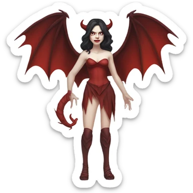 Pale skin, brunette demon woman with red wings and tail full body sticker