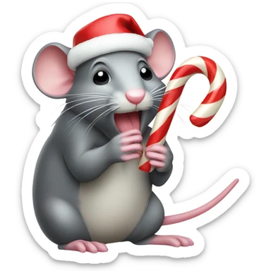 Christmas rat eating candy cane sticker