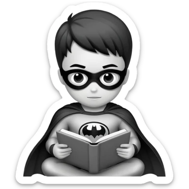 Superhero kid reading a book lineart black and white, wall art  sticker