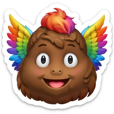 Rainbow Poop emoji face with wings sticker