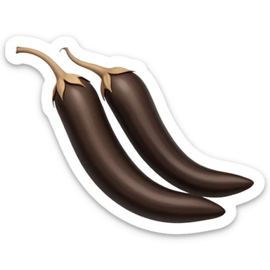 A realistic illustration of black ginseng root (heuksam) in the style of iPhone emoji: glossy dark brown-black color, smooth gradient shading, subtle texture details on the root surface, elegant natural curves, clean simple shapes, no outlines, slight 3D depth, high-quality digital illustration.
 sticker