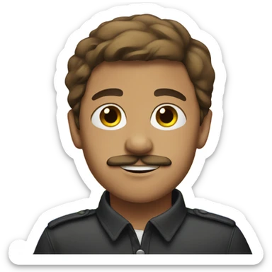 brown-haired boy with mustache, rainbow flag in background sticker