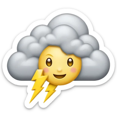 cute Thunderstorm Cloud, eyes, yellow lightning bolt gray sticker