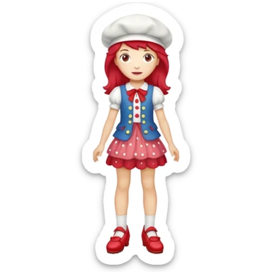 pretty and cute realistic strawberry shortcake full body with red shoes standing sticker