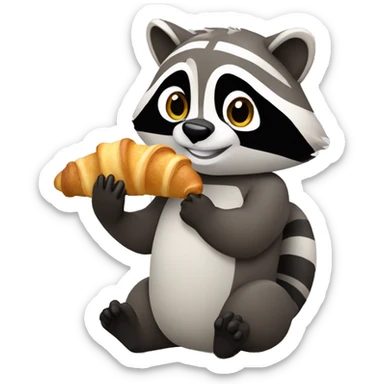 raccoon eating croissant sticker