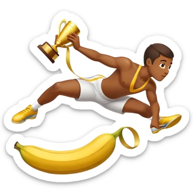 Athlete with prize in hand bleeping on banana peel  sticker