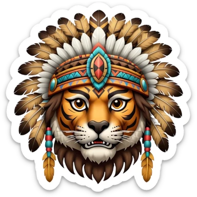Aztec tiger warrior with feathered headdress sticker