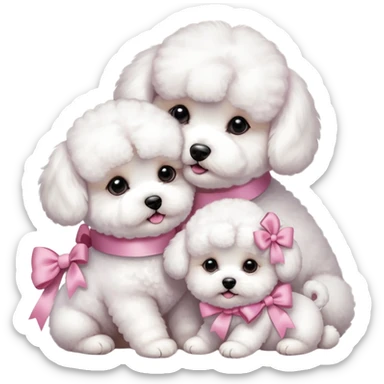 Two Bichon frise girls mom and baby girl pink sticker