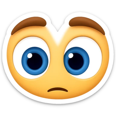 Create an eyes emoji inspired by the reference image but styled in iOS emoji style. The eyes should be large and expressive with blue irises, no face, just the eyes looking down. sticker