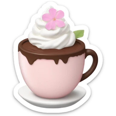 Hot chocolate with pale pink flower and whipped cream sticker