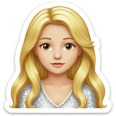 Katharina Siegel with long golden blonde hair, white sequin outfit sticker