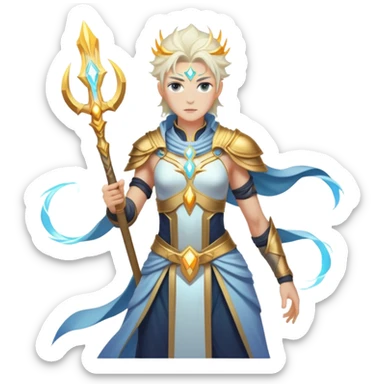 A mystical warrior born from pure aether, glowing with celestial energy and wielding divine power sticker