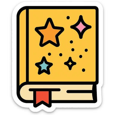 spellbook with stars and sparkles, colorful, color icon style sticker