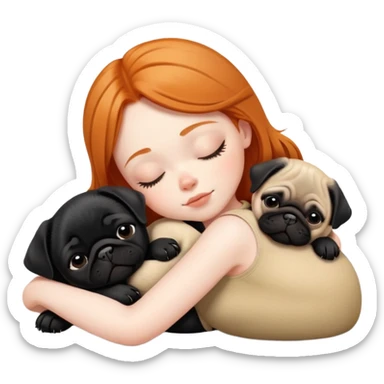 Sleeping ginger girl with black pug puppy sticker