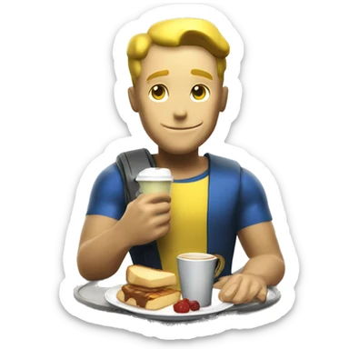 vault boy from fallout having breakfast  sticker