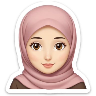 cute hijabi with white skin, brown eyes, flowy hijab, blushing cheeks, friendly expression sticker