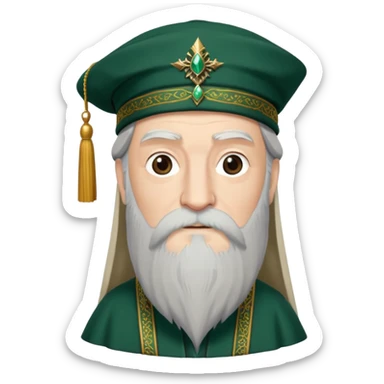 albus dumbledore long beard from harry potter with dark green turkish fez hat and decorative motifs, no gem sticker