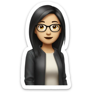 An asian chinese neryd look girl with shouler hair length and in glasses sticker