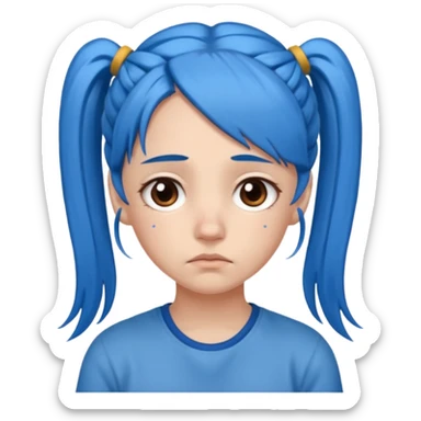 long blue hair girl in pig tails with brown eyes upset sticker