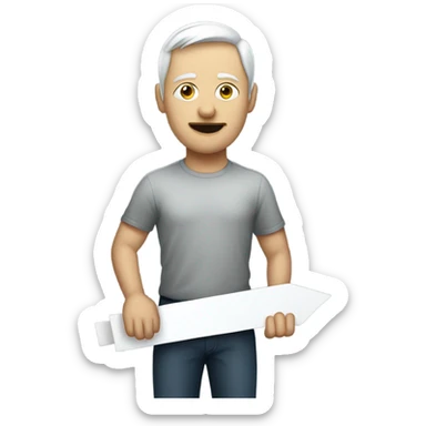 white man holding placard on stick sticker