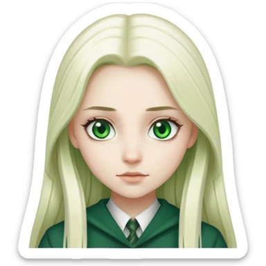 slytherin-student-girl-super-long straight light platinum blonde hair-green eyes sticker
