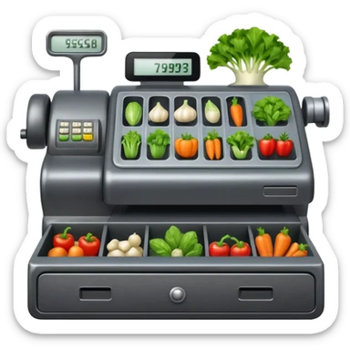 cash registerwith symbols for vegtables from the front sticker