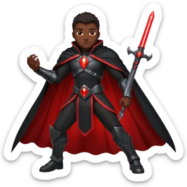 dark sci-fi villain human, black armor, long cape, glowing red energy sword, dramatic pose, 3D cartoon, mobile game icon style, clean background, no text sticker