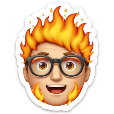burning nerd emoji with flames, nerdy face, glasses, intense fire sticker