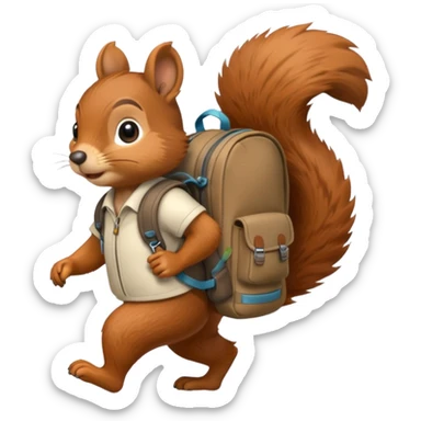 a squirrel walking with a backpack
 sticker