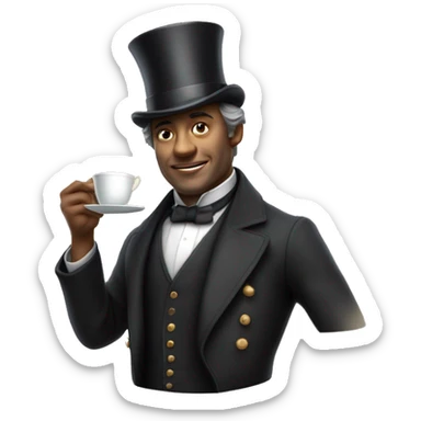 Photorealistic man A British gentleman in a monocle and a top hat with a cup of tea in his hand sticker