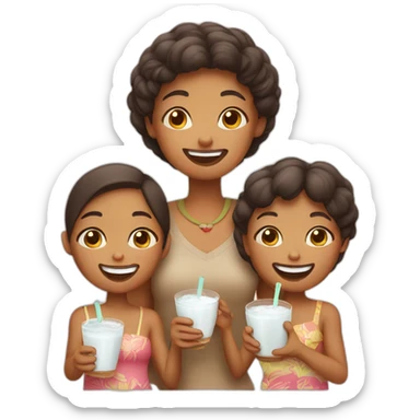 family drinking coconut milk sticker