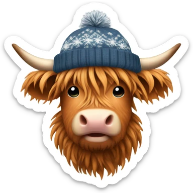 Highland cow in winter beanie hat sticker