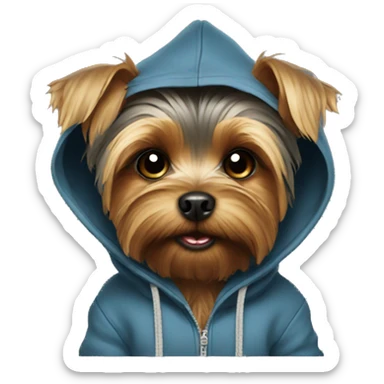 Yorkie wearing hoodie sticker