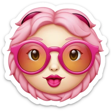 Un rond rose avec des lunettes de soleil qui fait un bisou sticker