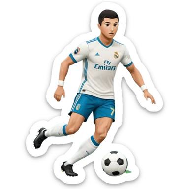 Ronaldo dribbling with a touch into a football While wearing a 2018 real madrid Retro blue kit  sticker