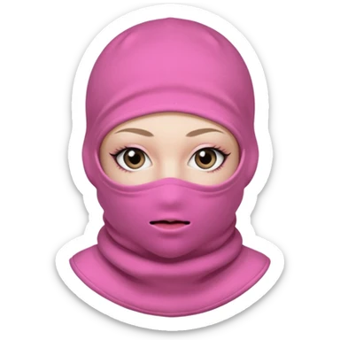 baggy stylish 3 hole balaclava pink in colour with girly eyes showing through the eye holes of the balaclava with beautiful eyelashes on  sticker