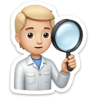cartoon mechanic looking at small car through large magnifying glass sticker