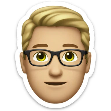 light skinned Caucasian male, green eyes, brown glasses and stubble sticker
