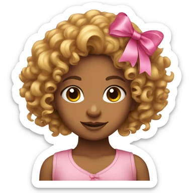 curly head girl with pink bow sticker