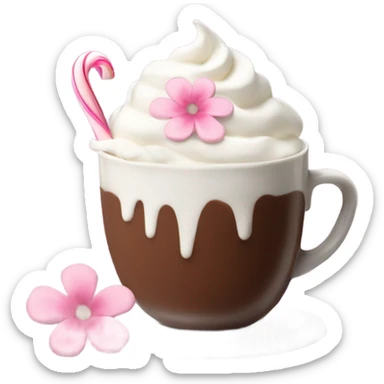 Hot chocolate with pale pink flower and whipped cream sticker