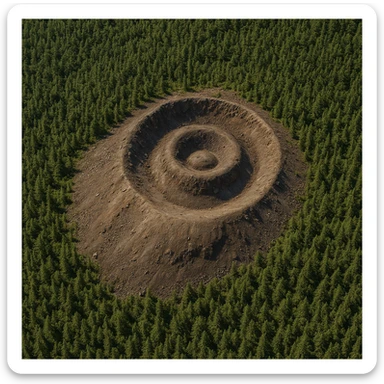 Create a photorealistic aerial view of Patomskiy crater with detailed textures, based on the reference image provided. The style should be photorealistic to capture the natural details and textures accurately. sticker