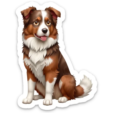 cinematic-[australian shepherd dog]-realistic-full-body-sitting-emoji,-tail-resting-loosely-beside-its-paws,-head-tilted-dramatically,-scruffy-[red merle]-fur,-simplified-yet-realistic-focused-features,-highly-detailed,-glowing-with-an-almost-sarcastic-glow sticker