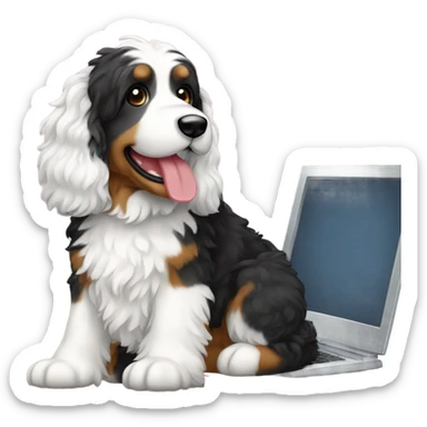 bernedoodle with computer sticker