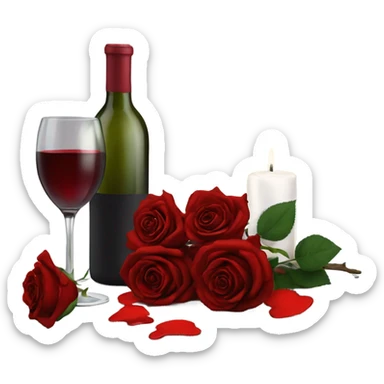Hyper Realistic Romantic candlelit date,  red roses with bottle of wine  sticker