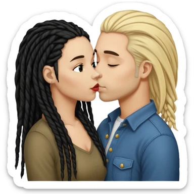 bacio tra coppia donna capelli neri con dread e uomo biondo sticker