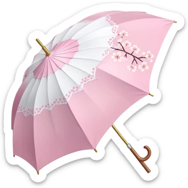 A beautiful pretty cute pastel pink and white umbrella-parasol with sakura patterns  sticker
