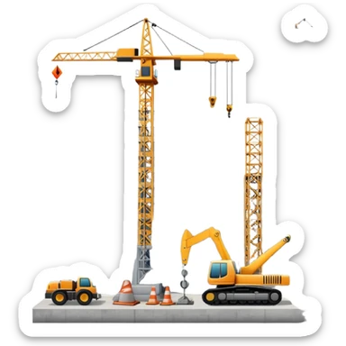 Construction site with crane and building sticker