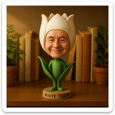 white tulip bobblehead style sticker
